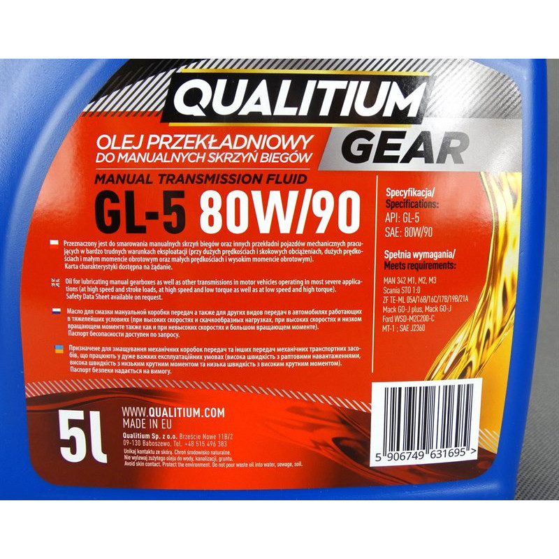 OLEJ PRZEKŁADNIOWY QUALITIUM GEAR GL 5 80W90 5L