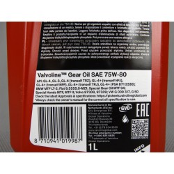 OLEJ PRZEKŁADNIOWY DO SKRZYNI MANUALNEJ 75W80 VALVOLINE GEAR OIL GL-4 - 1L